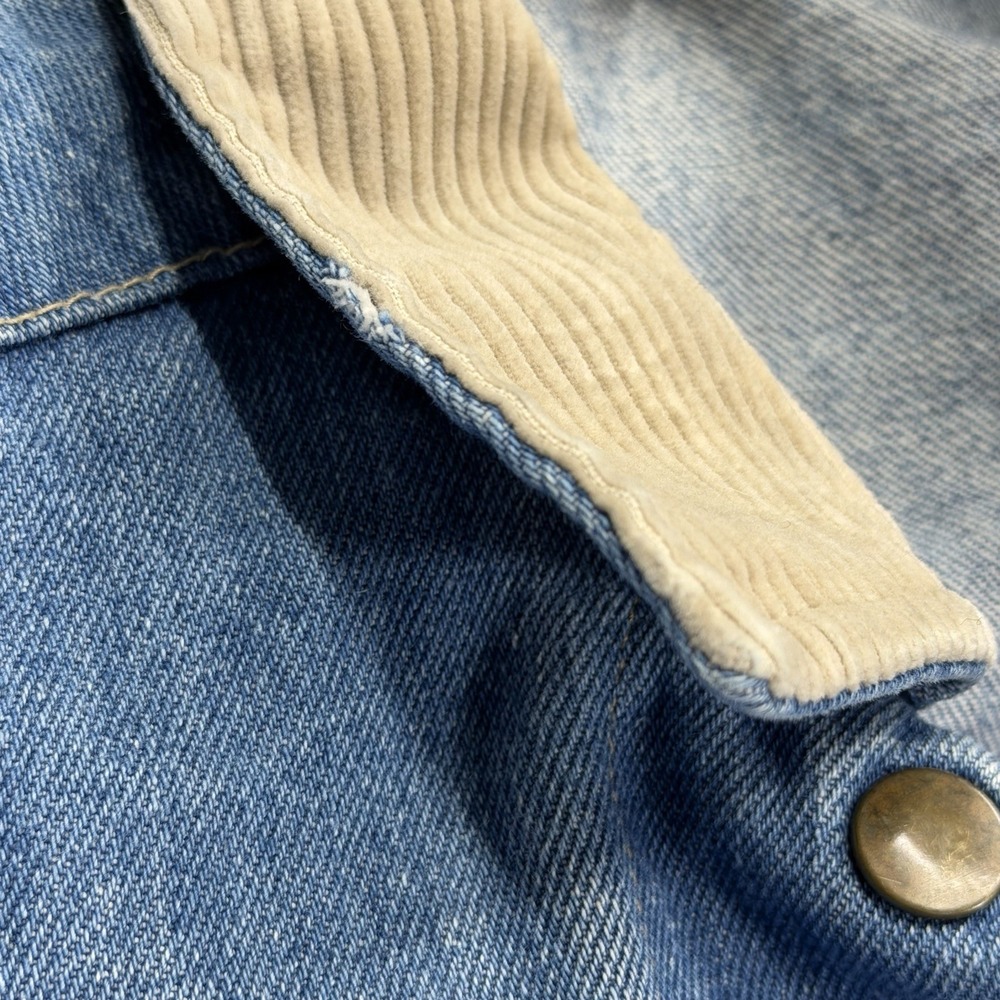 Vtg 80s Denim Chore Coat Sz L Stuffed Shirt Denim Corduroy Collar‎ Barn Jacket - Picture 13 of 13